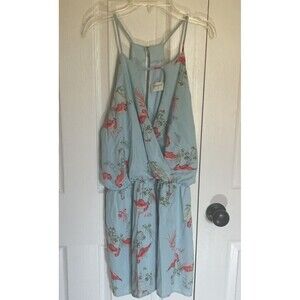 Everly Large flamingo print spaghetti strap romper Shorts light blue pink